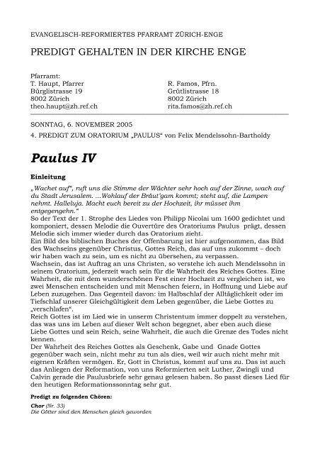 4. Predigt zum Oratorium Paulus von F. Mendelssohn Bartholdy - ref ...