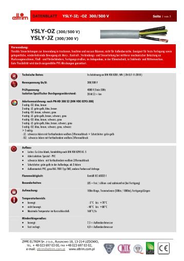 DATENBLATT YSLY-JZ; -OZ 300/500 V YSLY-OZ (300/500 V) - Eltrim