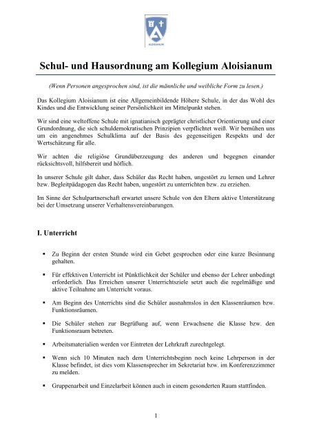 Schul- und Hausordnung am Kollegium Aloisianum