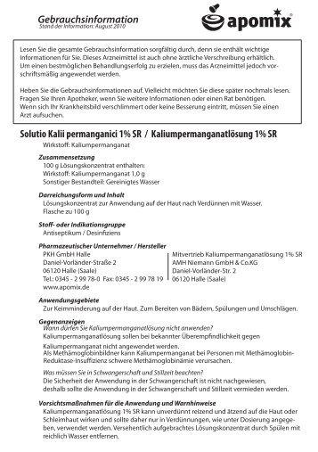 Gebrauchsinformation Kaliumpermanganatlösung 1% SR - PKH Halle