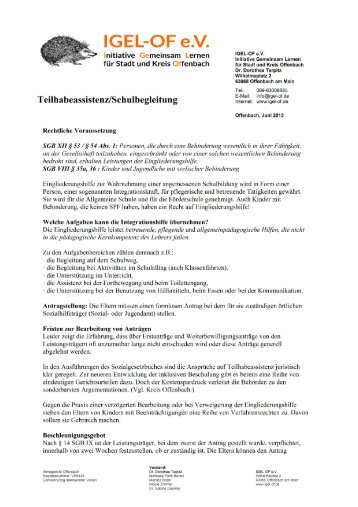 Kurzinfos zur Teilhabeassistenz / Schulbegleitung - Gemeinsam ...