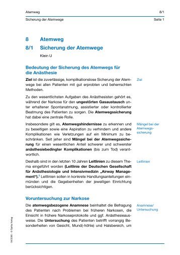 8 Atemweg 8/1 Sicherung der Atemwege - Spitta