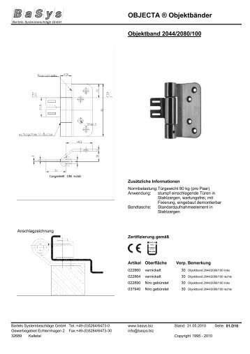 OBJECTA ® Objektbänder - Bartels Systembeschläge GmbH