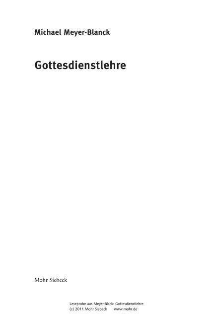 Gottesdienstlehre - Mohr Siebeck Verlag