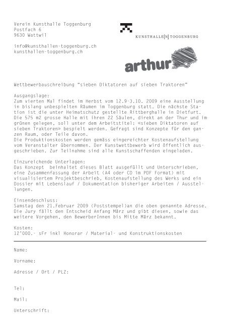 Verein Kunsthalle Toggenburg Postfach 6 9630 Wattwil info ...