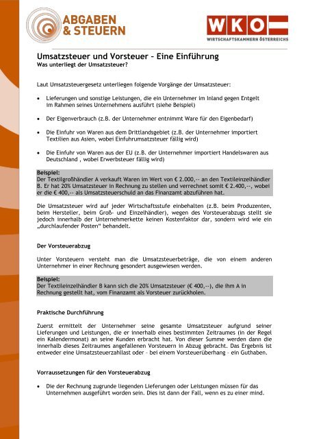 Umsatzsteuer Und Vorsteuer Eine Einfuhrung Hantinger