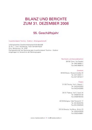 BILANZ UND BERICHTE ZUM 31. DEZEMBER 2008 - Mediocredito