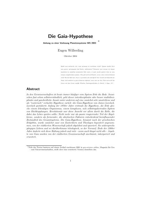 Die Gaia-Hypothese - WordPress – www.wordpress.com
