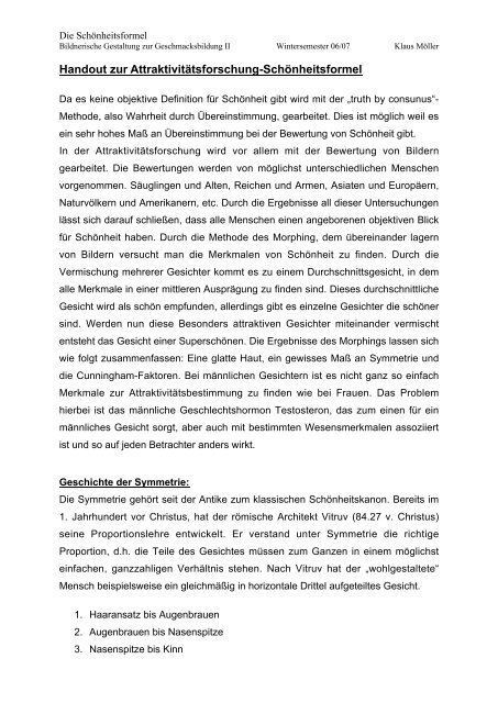 Handout zur Attraktivitätsforschung-Schönheitsformel - Klaus Möller