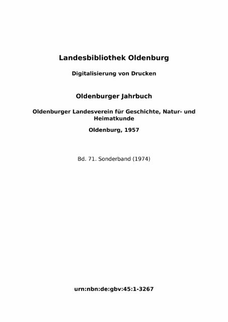 71.Sonderband - der Landesbibliothek Oldenburg