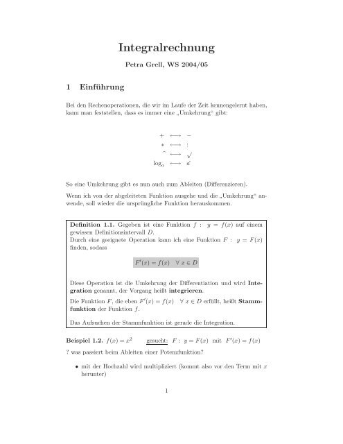 Integralrechnung (Skriptum)