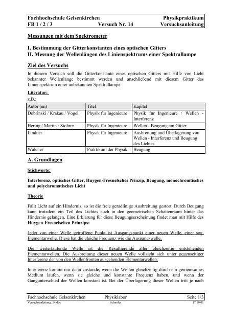 Messungen Mit Dem Spektrometer