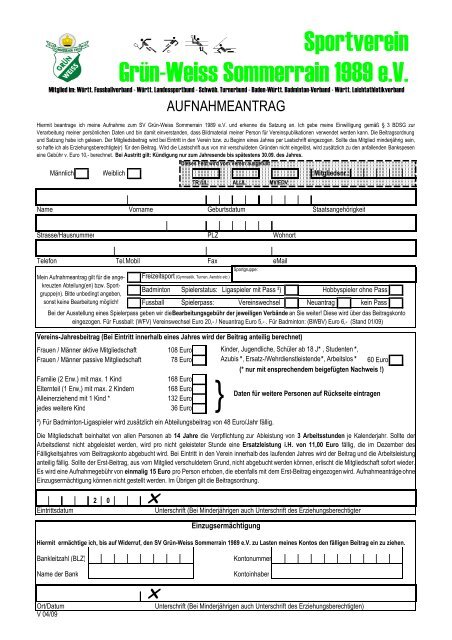 Formular Beitrittserklaerung ab 01_04_2009 - SV Grün-Weiss ...
