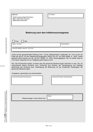 Belehrung nach dem Infektionsschutzgesetz (IfSG) - Fastforms.de