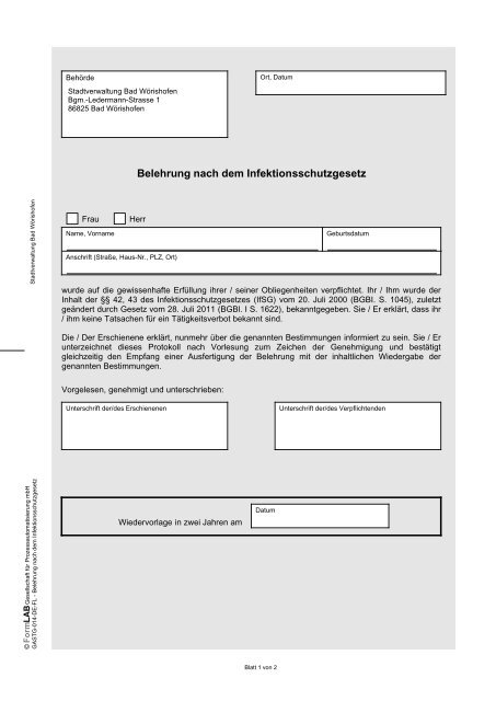 Belehrung Nach Dem Infektionsschutzgesetz Bescheinigung