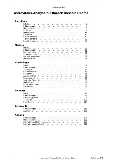 astrovitalis-Analyse für Barack Hussein Obama - Webs