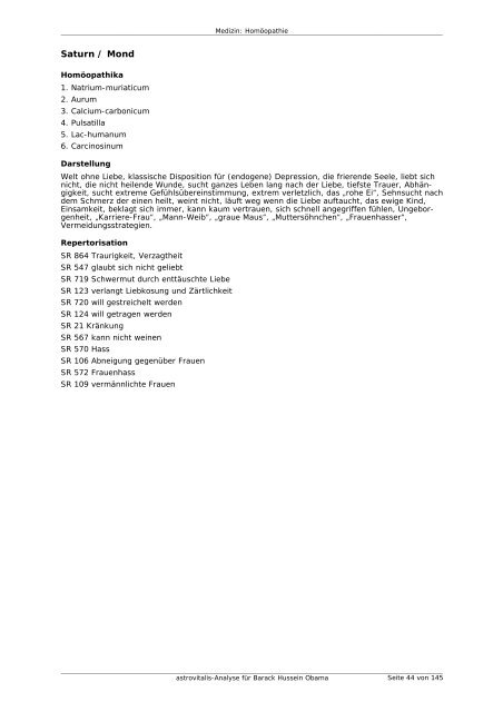 astrovitalis-Analyse für Barack Hussein Obama - Webs