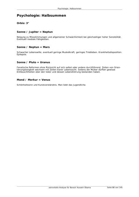 astrovitalis-Analyse für Barack Hussein Obama - Webs