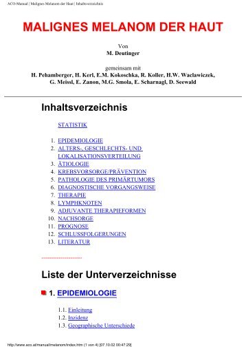 ACO-Manual | Malignes Melanom der Haut | Inhaltsverzeichnis