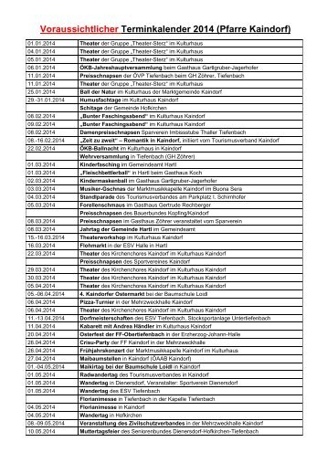 Voraussichtlicher Terminkalender 2014 (Pfarre Kaindorf)