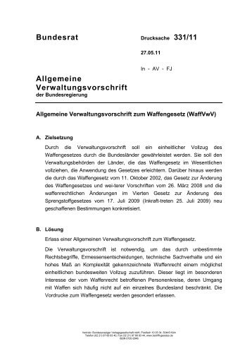 Verwaltungsvorschriften zum Waffengesetz - Bundesrat