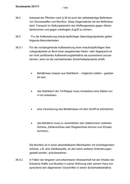 Verwaltungsvorschriften zum Waffengesetz - Bundesrat