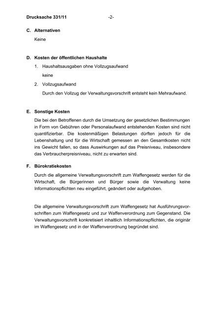 Verwaltungsvorschriften zum Waffengesetz - Bundesrat