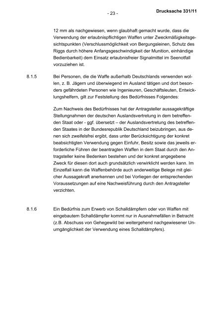 Verwaltungsvorschriften zum Waffengesetz - Bundesrat