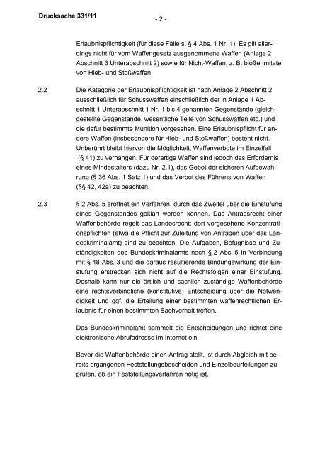 Verwaltungsvorschriften zum Waffengesetz - Bundesrat