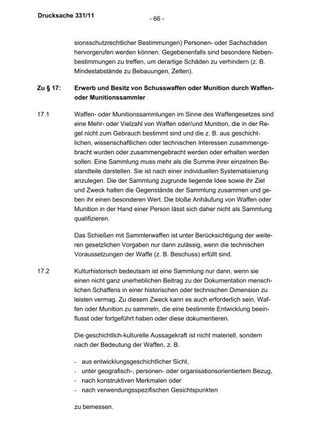 Verwaltungsvorschriften zum Waffengesetz - Bundesrat