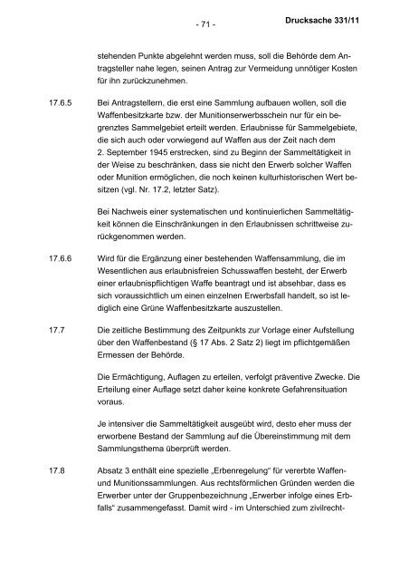 Verwaltungsvorschriften zum Waffengesetz - Bundesrat