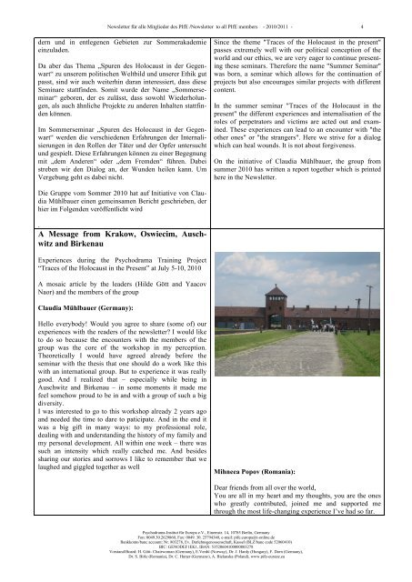 Newsletter 2010-11 this is the one - Psychodrama Institut für Europa