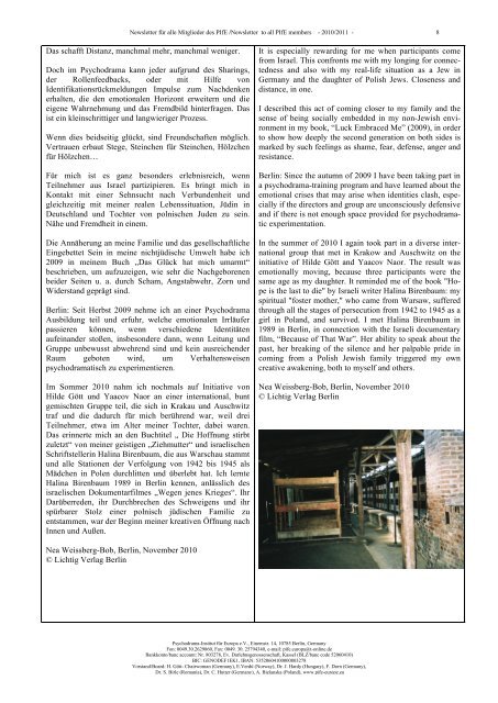 Newsletter 2010-11 this is the one - Psychodrama Institut für Europa