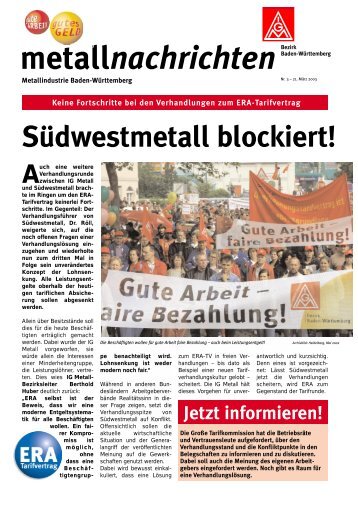 Metallnachrichten ERA-Tarifvertrag Nr. 3/2003 - IG Metall Baden ...