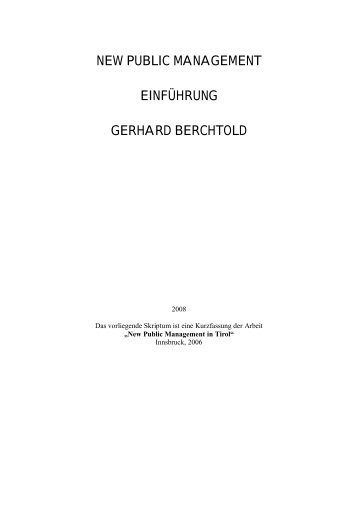 new public management einführung gerhard berchtold - Business ...