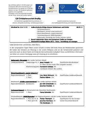 8. Schulbrief vom 08.03.2012 - CJD Christophorusschule Droyßig