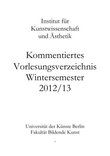 Kommentiertes Vorlesungsverzeichnis für das Wintersemester 2012 ...