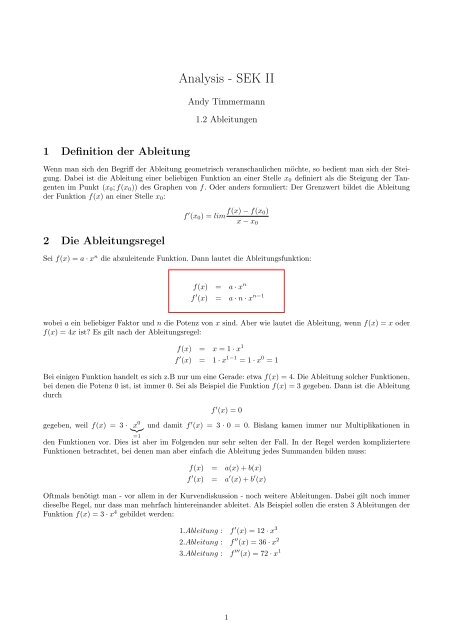 Analysis - SEK II - Mathe.Timmermann.org - Timmermann