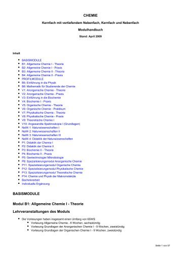 CHEMIE BASISMODULE Modul B1: Allgemeine Chemie I - Bielefeld ...