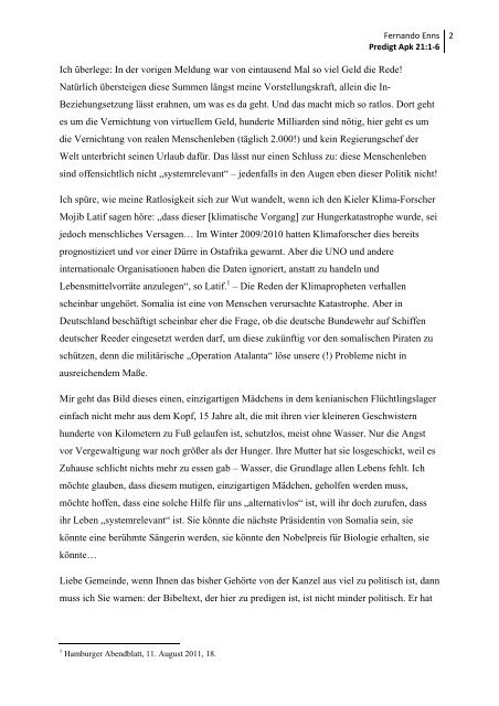 Predigt von Fernando Enns (Offenbarung 21:1-6)