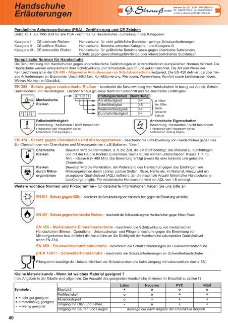 Handschuhe Erläuterungen - G.Strauss GmbH