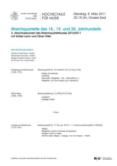 Streichquartette des 18., 19. und 20. Jahrhunderts - Musik ...