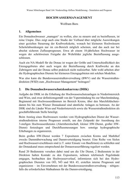 HOCHWASSERMANAGEMENT Wolfram Bors 1. Allgemeines 2. Die ...