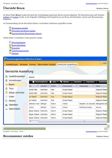Übersicht Boxen Boxennummer zuteilen