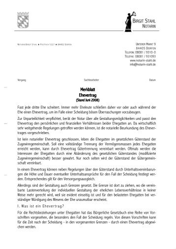 Merkblatt zum Ehevertrag