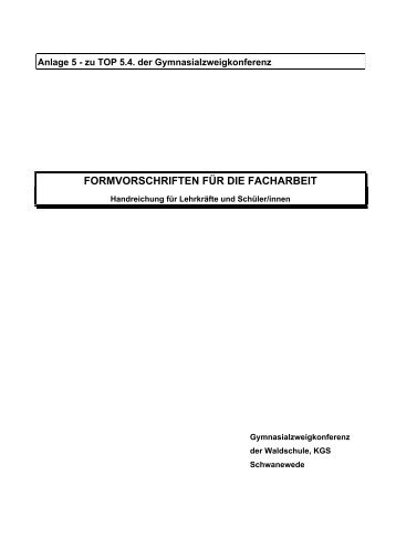 FORMVORSCHRIFTEN FÜR DIE FACHARBEIT