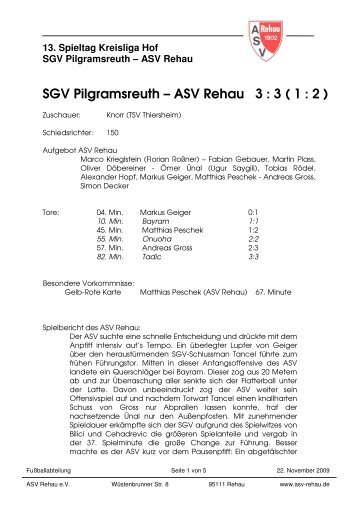 SGV Pilgramsreuth – ASV Rehau 3 : 3 ( 1 : 2 )