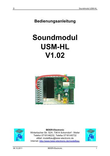Bedienungsanleitung Soundmodul USM-HL V1.02 - Beier-Electronic