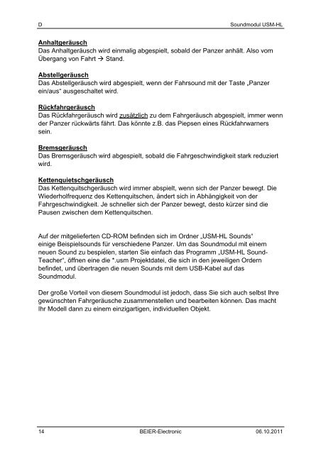 Bedienungsanleitung Soundmodul USM-HL V1.02 - Beier-Electronic