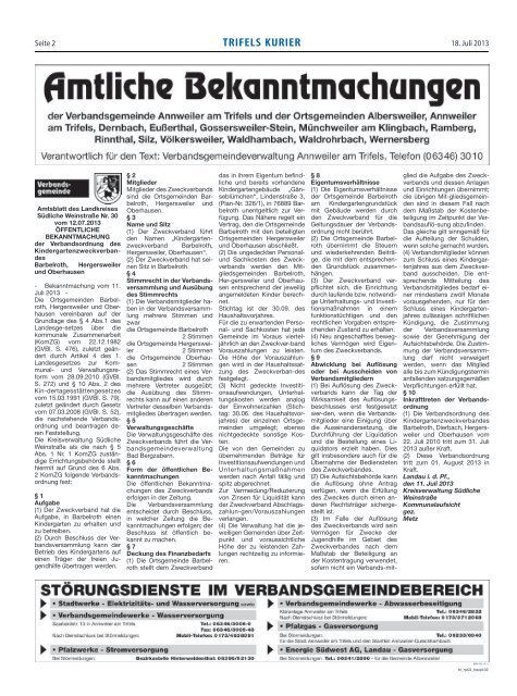 Bekanntmachungen im Trifelskurier vom 18.07.2013